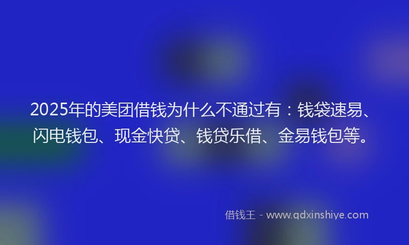2025年的美团借钱为什么不通过有：钱袋速易、闪电钱包、现金快贷、钱贷乐借、金易钱包等。