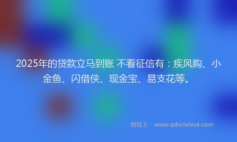 2025年的贷款立马到账 不看征信有：疾风购、小金鱼、闪借侠、现金宝、易支花等。