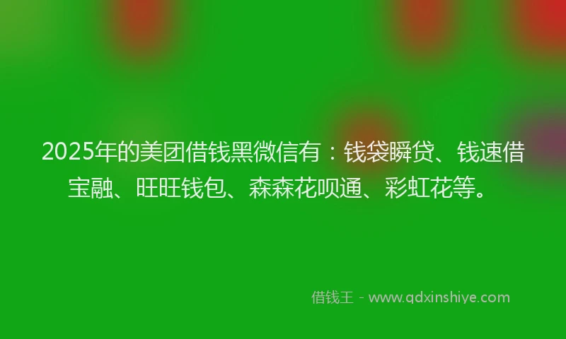 2025年的美团借钱黑微信有：钱袋瞬贷、钱速借宝融、旺旺钱包、森森花呗通、彩虹花等。