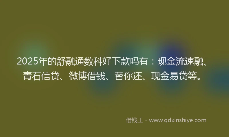 2025年的舒融通数科好下款吗有：现金流速融、青石信贷、微博借钱、替你还、现金易贷等。