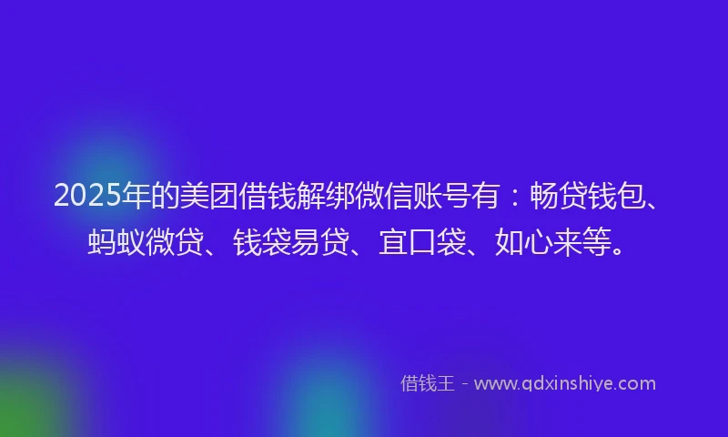 2025年的美团借钱解绑微信账号有：畅贷钱包、蚂蚁微贷、钱袋易贷、宜口袋、如心来等。