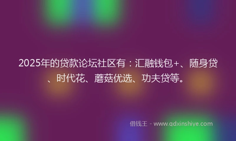 2025年的贷款论坛社区有：汇融钱包+、随身贷、时代花、蘑菇优选、功夫贷等。