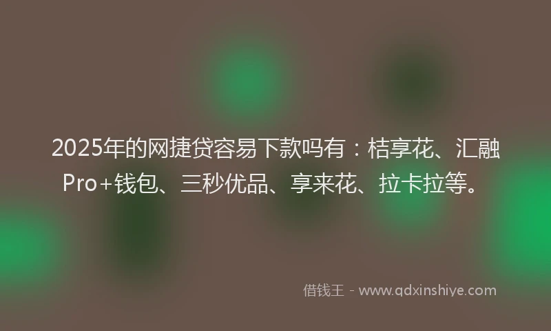 2025年的网捷贷容易下款吗有：桔享花、汇融Pro+钱包、三秒优品、享来花、拉卡拉等。