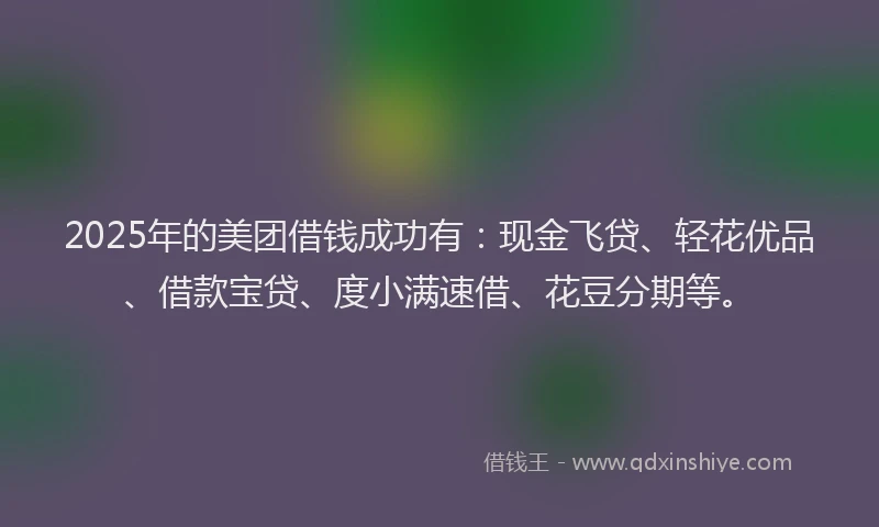 2025年的美团借钱成功有：现金飞贷、轻花优品、借款宝贷、度小满速借、花豆分期等。