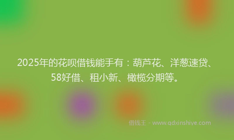 2025年的花呗借钱能手有：葫芦花、洋葱速贷、58好借、租小新、橄榄分期等。