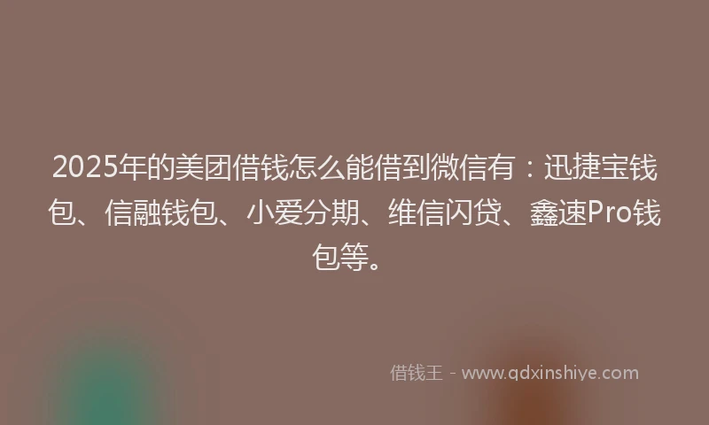 2025年的美团借钱怎么能借到微信有：迅捷宝钱包、信融钱包、小爱分期、维信闪贷、鑫速Pro钱包等。