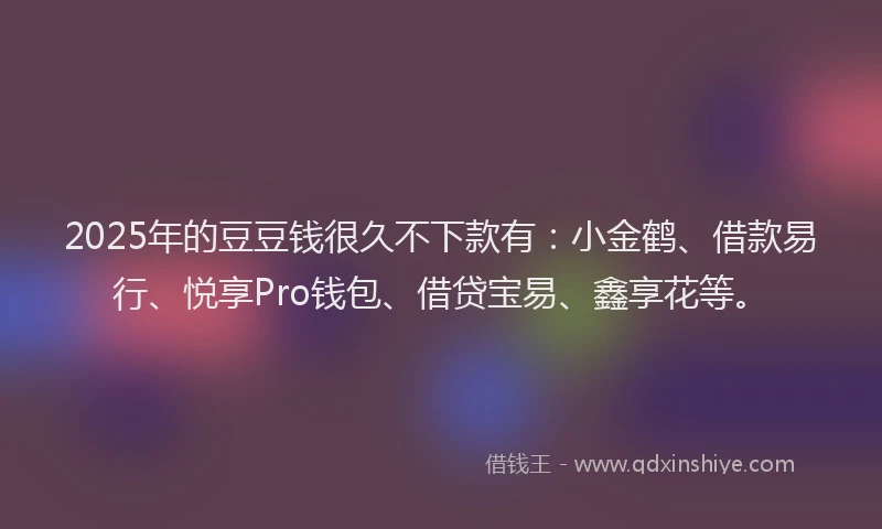 2025年的豆豆钱很久不下款有：小金鹤、借款易行、悦享Pro钱包、借贷宝易、鑫享花等。