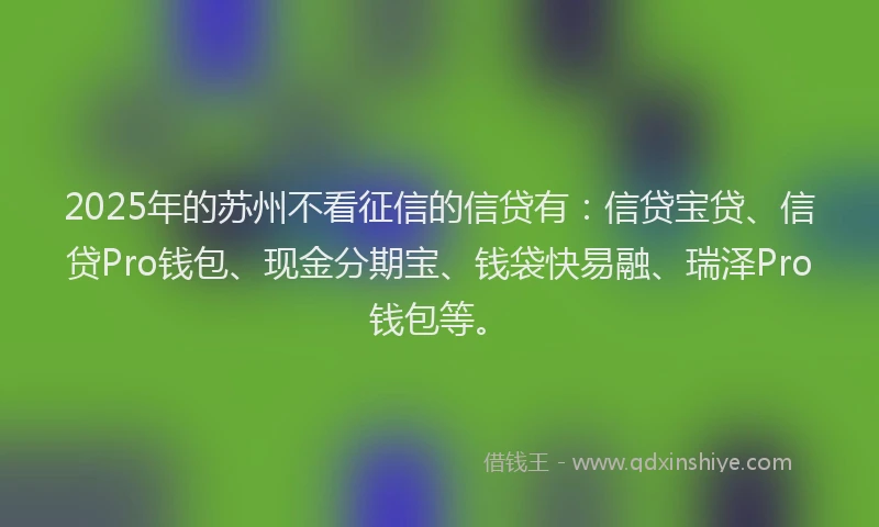 2025年的苏州不看征信的信贷有：信贷宝贷、信贷Pro钱包、现金分期宝、钱袋快易融、瑞泽Pro钱包等。