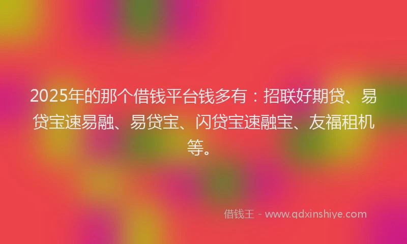2025年的那个借钱平台钱多有：招联好期贷、易贷宝速易融、易贷宝、闪贷宝速融宝、友福租机等。