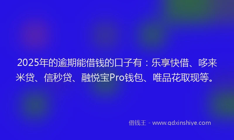 2025年的逾期能借钱的口子有：乐享快借、哆来米贷、信秒贷、融悦宝Pro钱包、唯品花取现等。
