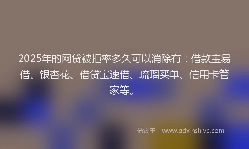 2025年的网贷被拒率多久可以消除有：借款宝易借、银杏花、借贷宝速借、琉璃买单、信用卡管家等。