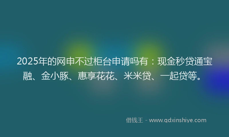 2025年的网申不过柜台申请吗有：现金秒贷通宝融、金小豚、惠享花花、米米贷、一起贷等。
