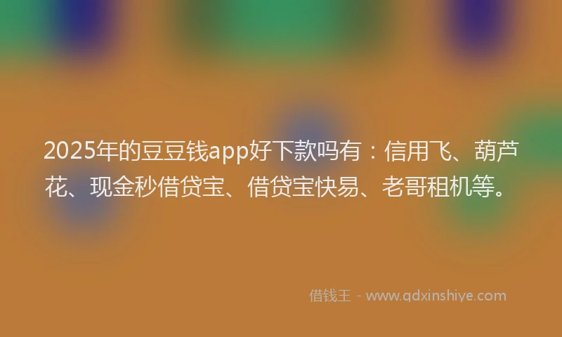 2025年的豆豆钱app好下款吗有：信用飞、葫芦花、现金秒借贷宝、借贷宝快易、老哥租机等。
