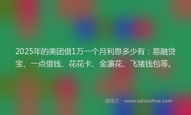 2025年的美团借1万一个月利息多少有：易融贷宝、一点借钱、花花卡、金瀛花、飞猪钱包等。