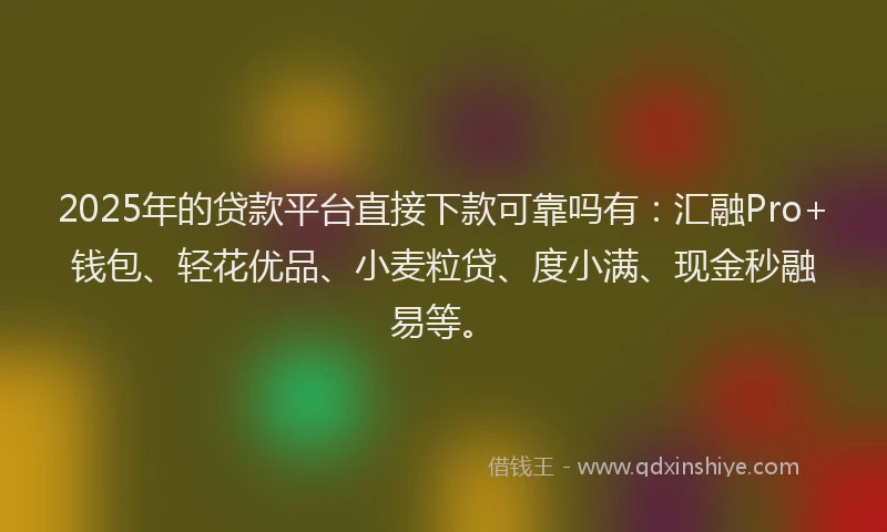 2025年的贷款平台直接下款可靠吗有：汇融Pro+钱包、轻花优品、小麦粒贷、度小满、现金秒融易等。
