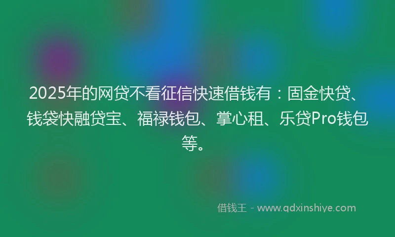 2025年的网贷不看征信快速借钱有：固金快贷、钱袋快融贷宝、福禄钱包、掌心租、乐贷Pro钱包等。