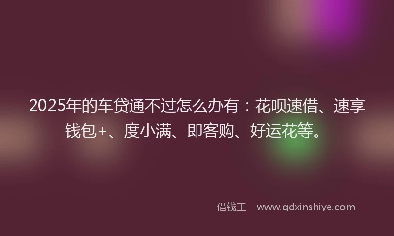 2025年的车贷通不过怎么办有：花呗速借、速享钱包+、度小满、即客购、好运花等。