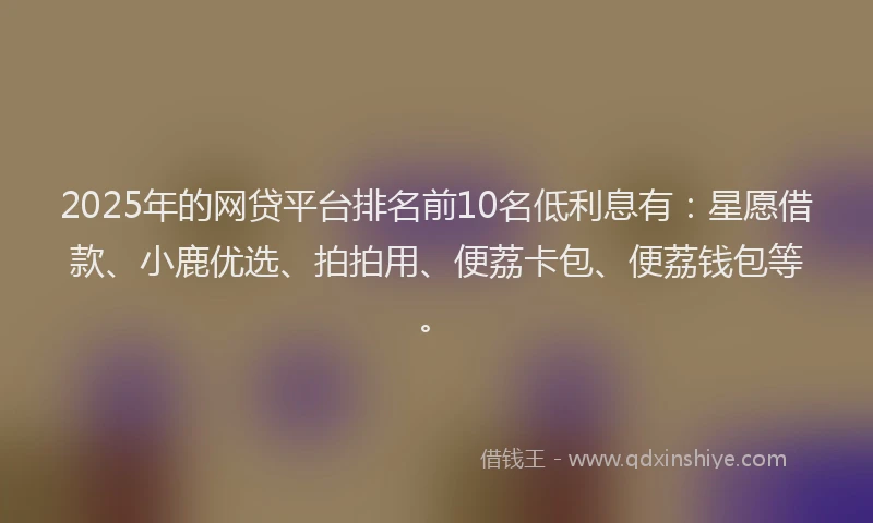 2025年的网贷平台排名前10名低利息有：星愿借款、小鹿优选、拍拍用、便荔卡包、便荔钱包等。