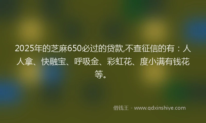 2025年的芝麻650必过的贷款,不查征信的有：人人拿、快融宝、呼吸金、彩虹花、度小满有钱花等。
