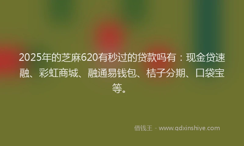 2025年的芝麻620有秒过的贷款吗有：现金贷速融、彩虹商城、融通易钱包、桔子分期、口袋宝等。