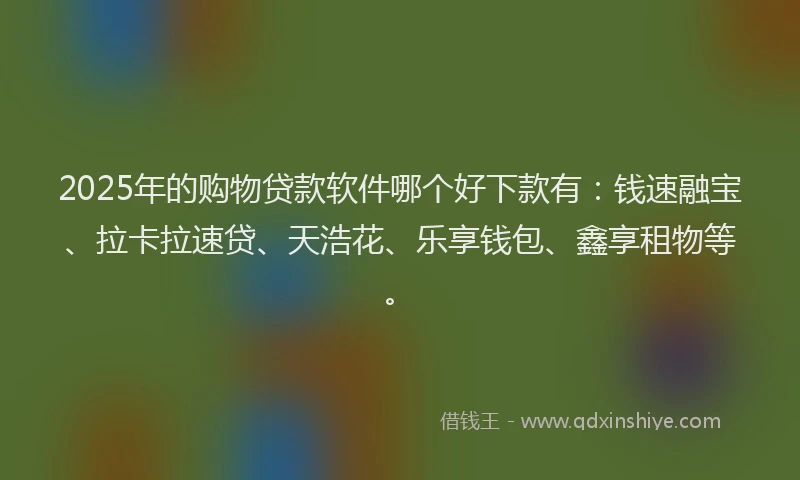 2025年的购物贷款软件哪个好下款有：钱速融宝、拉卡拉速贷、天浩花、乐享钱包、鑫享租物等。