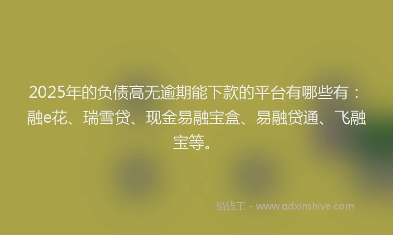 2025年的负债高无逾期能下款的平台有哪些有：融e花、瑞雪贷、现金易融宝盒、易融贷通、飞融宝等。