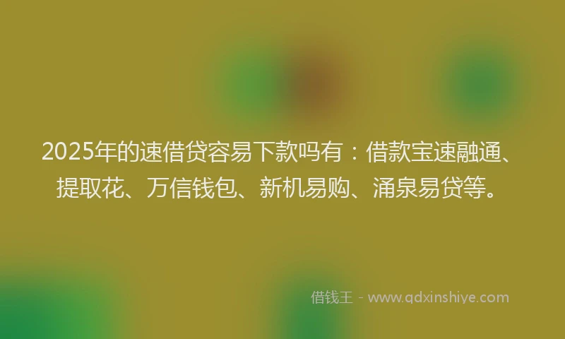 2025年的速借贷容易下款吗有：借款宝速融通、提取花、万信钱包、新机易购、涌泉易贷等。
