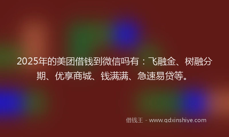 2025年的美团借钱到微信吗有：飞融金、树融分期、优享商城、钱满满、急速易贷等。