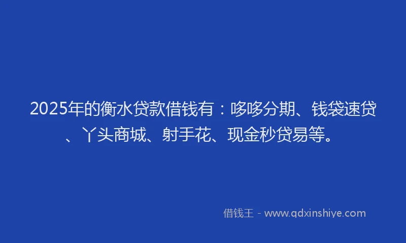 2025年的衡水贷款借钱有：哆哆分期、钱袋速贷、丫头商城、射手花、现金秒贷易等。