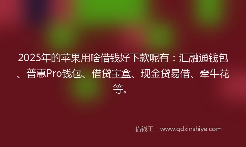 2025年的苹果用啥借钱好下款呢有：汇融通钱包、普惠Pro钱包、借贷宝盒、现金贷易借、牵牛花等。