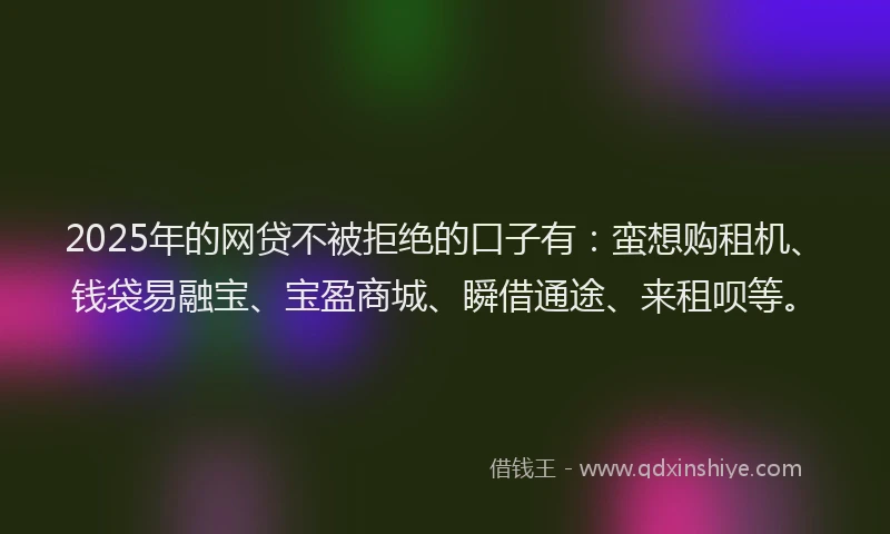 2025年的网贷不被拒绝的口子有：蛮想购租机、钱袋易融宝、宝盈商城、瞬借通途、来租呗等。