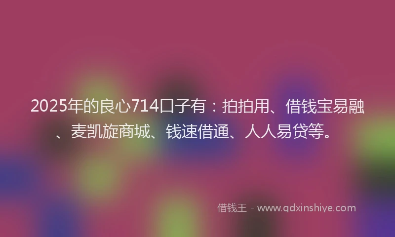 2025年的良心714口子有：拍拍用、借钱宝易融、麦凯旋商城、钱速借通、人人易贷等。