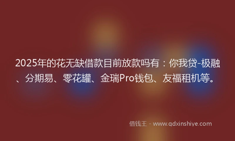 2025年的花无缺借款目前放款吗有：你我贷-极融、分期易、零花罐、金瑞Pro钱包、友福租机等。