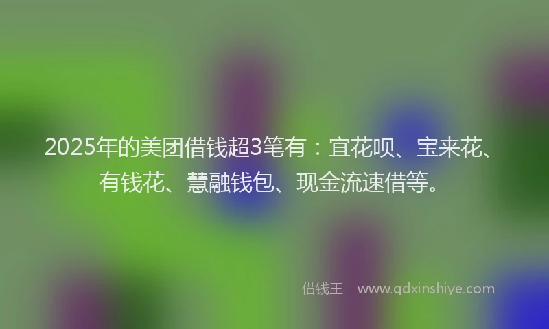 2025年的美团借钱超3笔有：宜花呗、宝来花、有钱花、慧融钱包、现金流速借等。
