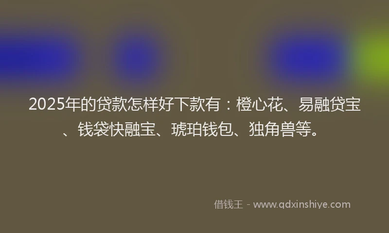 2025年的贷款怎样好下款有:橙心花、易融贷宝、钱袋快融宝、琥珀钱包、独角兽等。