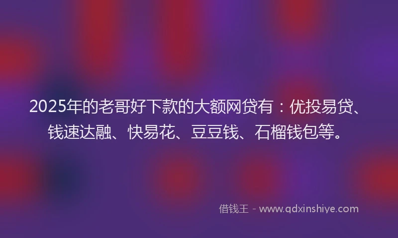 2025年的老哥好下款的大额网贷有：优投易贷、钱速达融、快易花、豆豆钱、石榴钱包等。