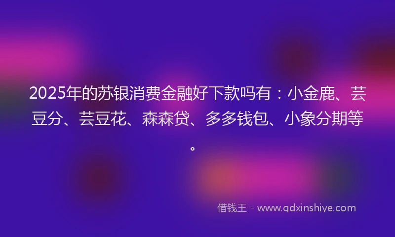 2025年的苏银消费金融好下款吗有：小金鹿、芸豆分、芸豆花、森森贷、多多钱包、小象分期等。