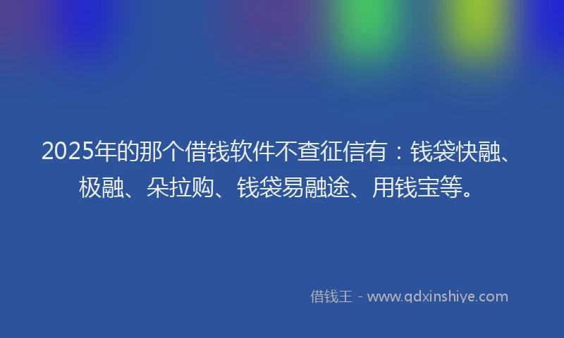 2025年的那个借钱软件不查征信有：钱袋快融、极融、朵拉购、钱袋易融途、用钱宝等。