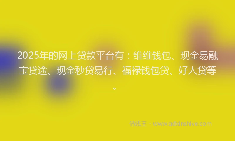 2025年的网上贷款平台有：维维钱包、现金易融宝贷途、现金秒贷易行、福禄钱包贷、好人贷等。