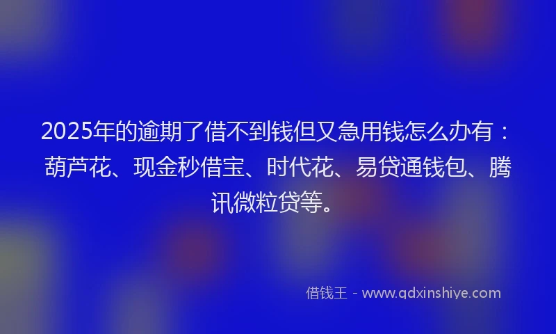 2025年的逾期了借不到钱但又急用钱怎么办有：葫芦花、现金秒借宝、时代花、易贷通钱包、腾讯微粒贷等。