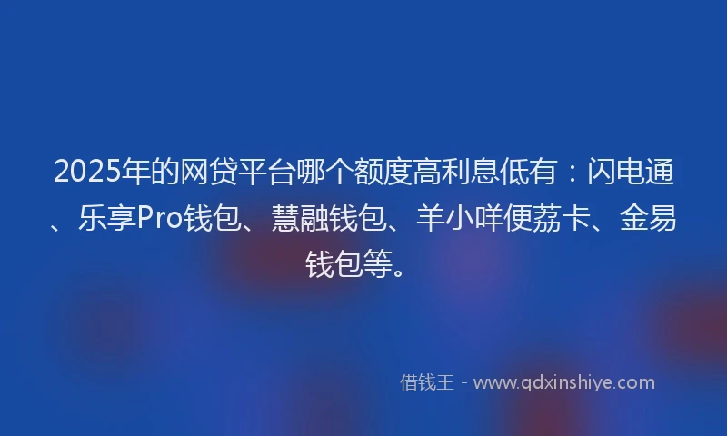 2025年的网贷平台哪个额度高利息低有：闪电通、乐享Pro钱包、慧融钱包、羊小咩便荔卡、金易钱包等。