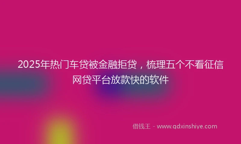 2025年热门车贷被金融拒贷，梳理五个不看征信网贷平台放款快的软件
