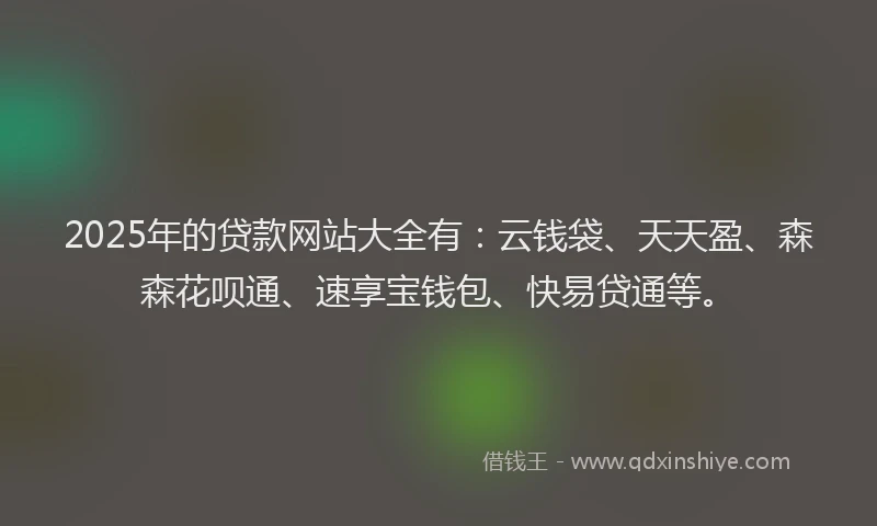 2025年的贷款网站大全有：云钱袋、天天盈、森森花呗通、速享宝钱包、快易贷通等。