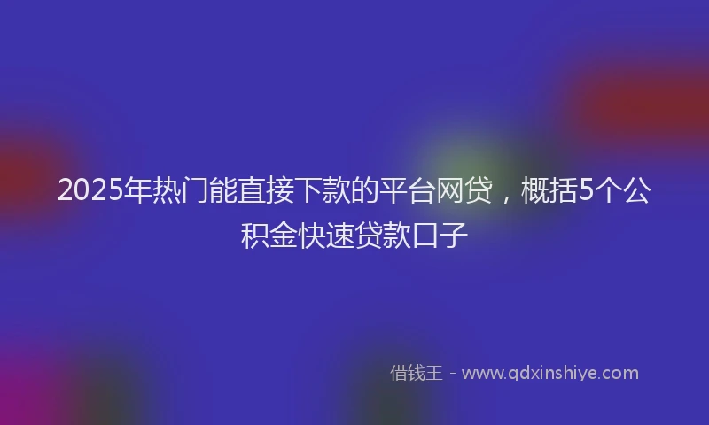 2025年热门能直接下款的平台网贷，概括5个公积金快速贷款口子