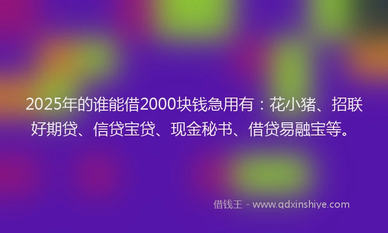 2025年的谁能借2000块钱急用有：花小猪、招联好期贷、信贷宝贷、现金秘书、借贷易融宝等。
