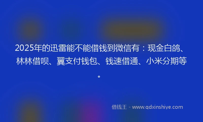 2025年的迅雷能不能借钱到微信有：现金白鸽、林林借呗、翼支付钱包、钱速借通、小米分期等。