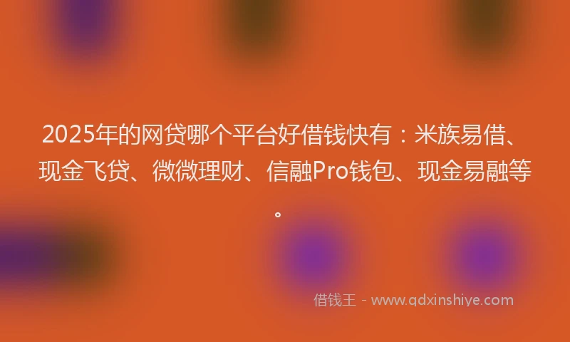 2025年的网贷哪个平台好借钱快有：米族易借、现金飞贷、微微理财、信融Pro钱包、现金易融等。