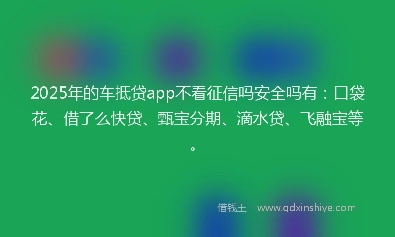 2025年的车抵贷app不看征信吗安全吗有：口袋花、借了么快贷、甄宝分期、滴水贷、飞融宝等。