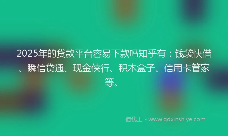 2025年的贷款平台容易下款吗知乎有：钱袋快借、瞬信贷通、现金侠行、积木盒子、信用卡管家等。