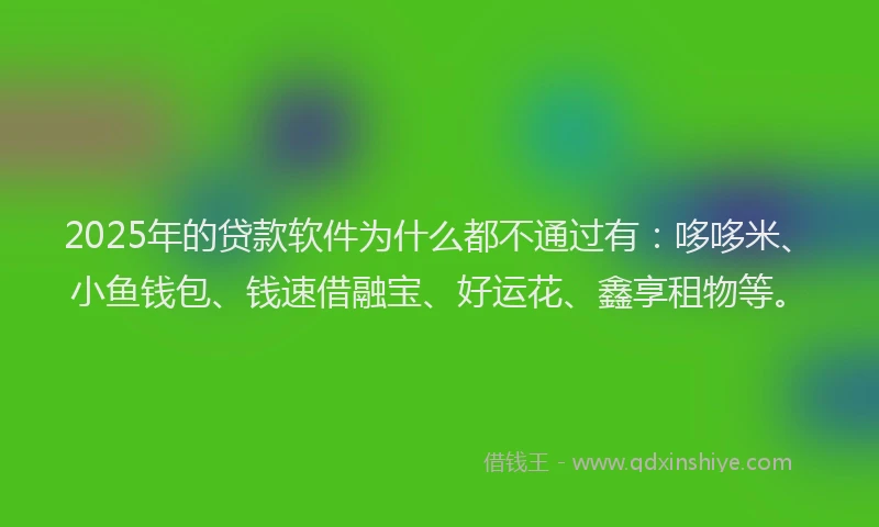 2025年的贷款软件为什么都不通过有：哆哆米、小鱼钱包、钱速借融宝、好运花、鑫享租物等。